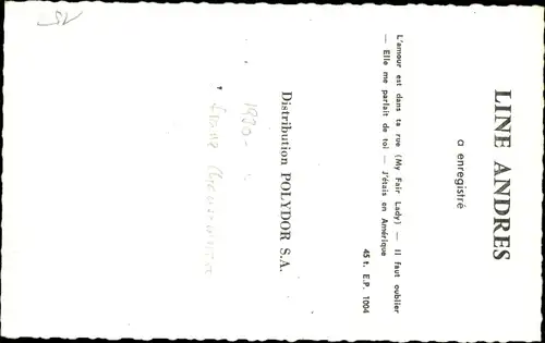 Autogrammkarte Sängerin Line Andres, Portrait, Autogramm