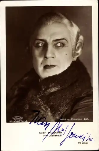 Ak Schauspieler Iwan Iljitsch Mosschuchin, Ivan Mosjukin, Portrait, Autogramm