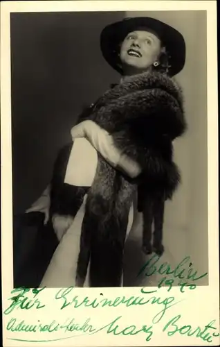 Foto Ak Opernsängerin und Schauspielerin Mary Bartu, Portrait, Autogramm