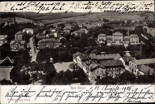 Relief Ak Bad Elster im Vogtland, Gesamtansicht der Stadt