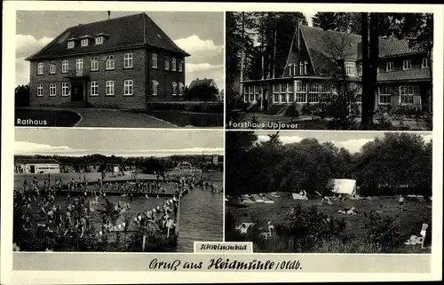Ak Heidmühle Schortens, Rathaus, Forsthaus Upjever, Schwimmbad