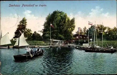 Ak Pątnówek Pansdorf bei Liegnitz Schlesien, Seehaus, Boote