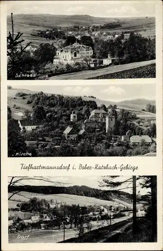 Ak Podgórki Tiefhartmannsdorf Świerzawa Schönau an der Katzbach Schlesien, Schloss, Kirche, Dorf