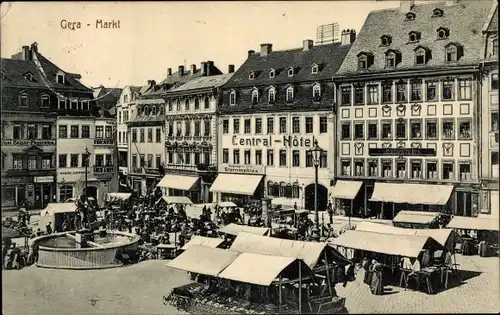 Ak Gera, Markt, Central Hotel, Brunnen