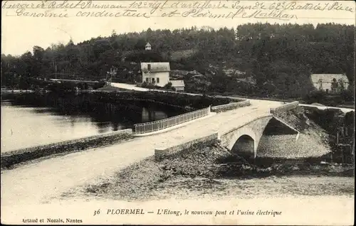 Ak Ploermel Morbihan, neue Brücke, Elektrofabrik