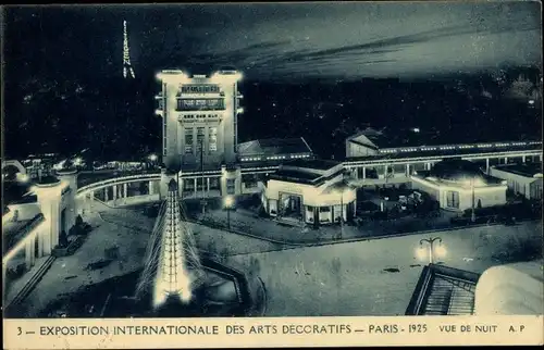 Ak Paris, Internationale Ausstellung. Dekorative Kunst, Nachtansicht
