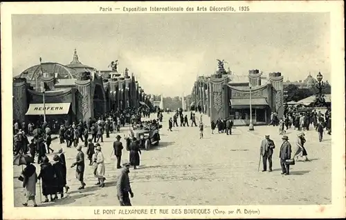 Ak Paris VIII, Ausstellung für dekorative Kunst 1925, Pont Alexandre, Rue des Boutiques