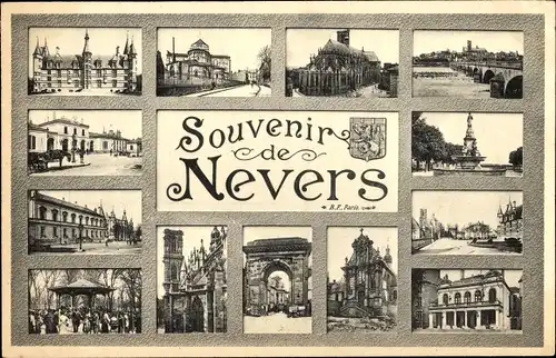 Ak Nevers Nièvre, Tor, Kirche, Wappen, Denkmal