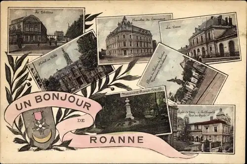 Ak Roanne Loire, Rathaus, Handelskammer, Denkmal