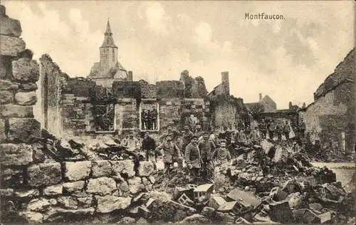 Ak Montfaucon Meuse?, Kriegszerstörungen, Ruine, I. WK