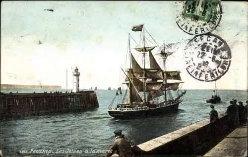 Ak Fécamp Seine Maritime, Segelschiff, Leuchtturm