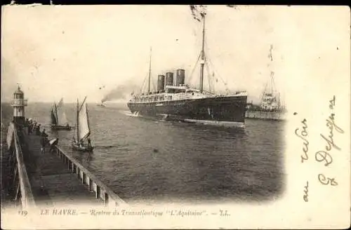 Ak Le Havre Seine Maritime, Dampfer Aquitaine, Leuchtturm, CGT, French Line