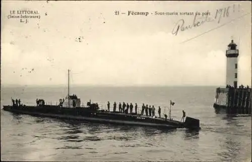 Ak Fécamp Seine Maritime, Französisches U Boot, Leuchtturm