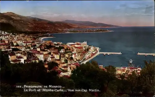 Ak Monte-Carlo Monaco, Blick auf Cap Martin, Hafen