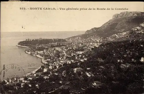 Ak Monte-Carlo Monaco, Gesamtansicht von der Route de la Corniche aus
