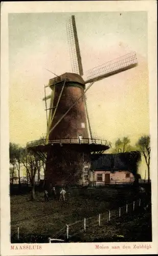 Ak Maassluis Südholland, Molen aan den Zuiddijk