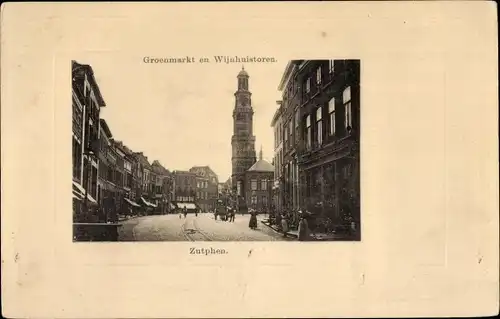 Passepartout Ak Zutphen Gelderland, Groenmarkt, Wijnhuistoren