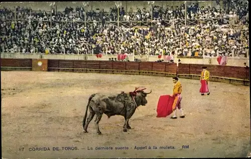 Ak Stierkampf, Der glückliche Derniere, Appell an die Muleta