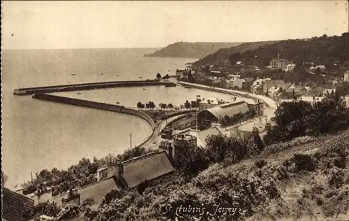 Ak Saint Aubins Kanalinsel Jersey, Blick zum Hafen