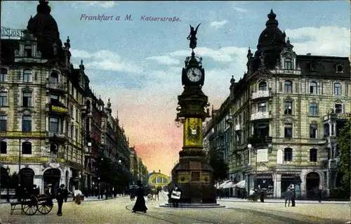 Ak Frankfurt am Main, Kaiserstraße, Kutsche, Uhr