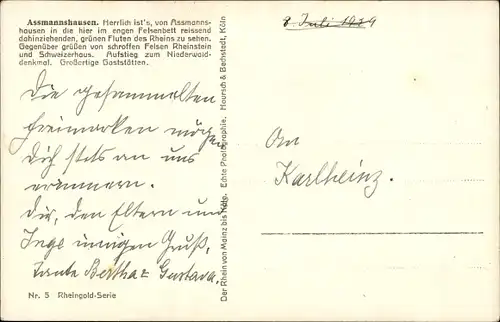 Ak Assmannshausen Rüdesheim am Rhein, Uferpartie, Segelboote, Häuser