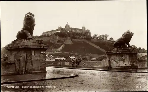 Ak Würzburg am Main Unterfranken, Lüdwigsbrücke, Festung