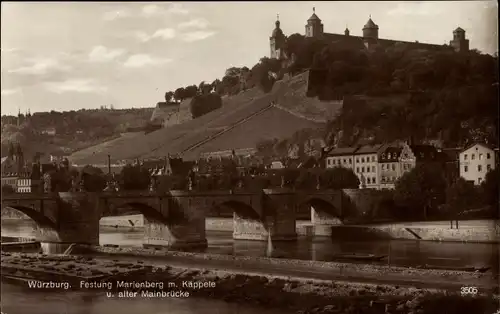 Ak Würzburg am Main Unterfranken, Festung Marienberg, Käppele, alter Mainbrücke
