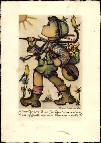 Künstler Ak Hummel, Berta, Wem Gott will rechte Gunst erweisen, Wandernder Junge