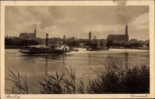 Ak Straubing an der Donau Niederbayern, Salondampfer, Donauseite