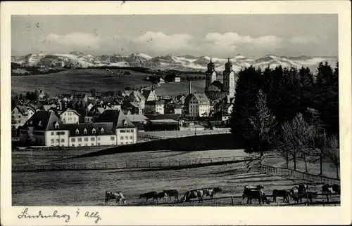 Ak Lindenberg im Allgäu Schwaben, Panorama, Berge, Kühe