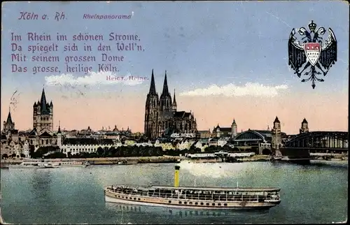 Ak Köln am Rhein, Rheinpanorama, Gedicht Heinrich Heine