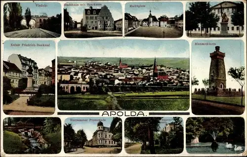 Ak Apolda im Weimarer Land Thüringen, Viadukt, Stadthaus, Marktplatz, Bismarck Turm