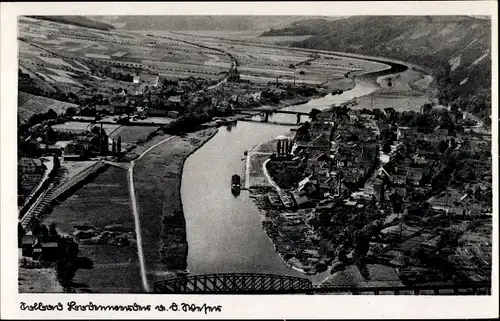 Ak Bodenwerder an der Weser, Luftbild, Brücke