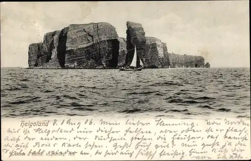 Ak Nordseeinsel Helgoland, Segelboot, Felsen