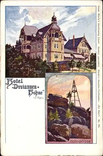 Litho Drei Annen Hohne Wernigerode im Harz, Hotel Dreiannen Hohne, Hohneklippe, Bahndorf
