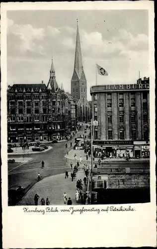 Ak Hamburg Mitte Altstadt, Blick vom Jungfernstieg, Petrikirche