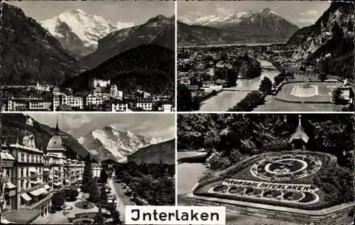 Ak Interlaken Kanton Bern Schweiz, Kursaal, Blumenuhr, Ort mit Umgebung