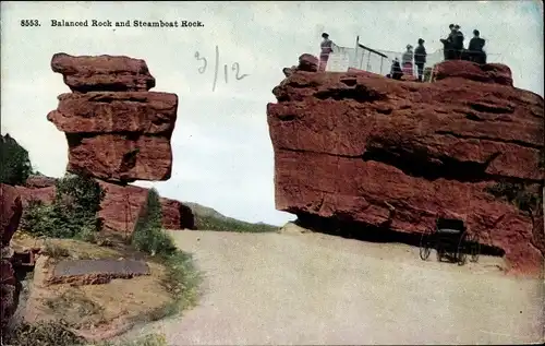 Ak Colorado Springs Colorado USA, Garten der Götter, Balanced Rock, Steamboat Rock