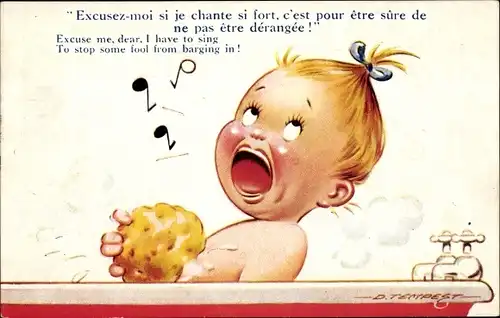 Künstler Ak Tempest, D., Singendes Mädchen in der Badewanne