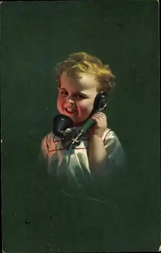 Ak Kind mit Telefonhörer, Portrait