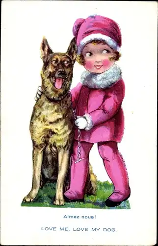 Ak Mädchen und Schäferhund, Portrait, Freundschaft