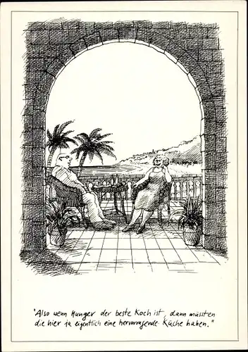 Künstler Ak Wössner, Freimut, Hungerkoch, Wenn Hunger der beste Koch ist