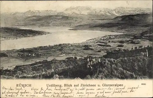 Ak Zürich Stadt Schweiz, Uetliberg, Zürichsee und Glarneralpen