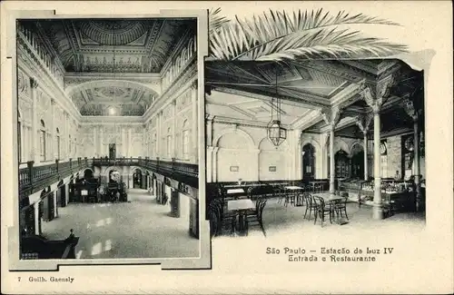 Ak Luz São Paulo Brasilien, Bahnhof, Eingangshalle, Restaurant