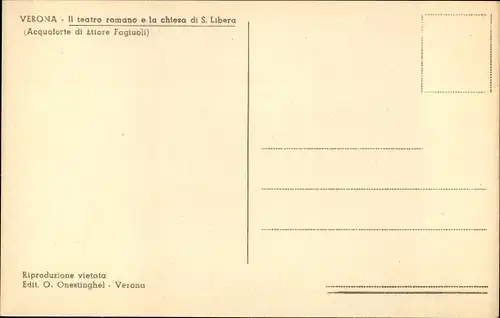 Künstler Ak Verona Veneto, Acquaforte di Ettore Fagiuoli, Il teatro romano e la chiesa di S. Libera