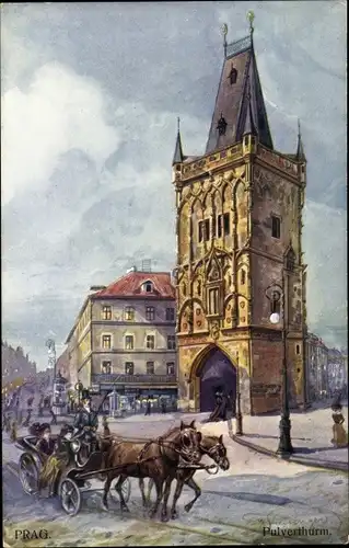 Künstler Ak Kreisinger, Praha Prag Tschechien, Pulverturm, Kutsche