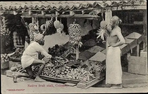 Ak Colombo Ceylon Sri Lanka, Native fruit stall, Früchte, Markt