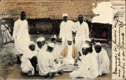 Ak Sansibar Tansania, Eingeborene, Männergruppe beim Kartenspiel