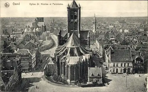 Ak Gand Gent Ostflandern, Kirche St Nicolas, Panorama