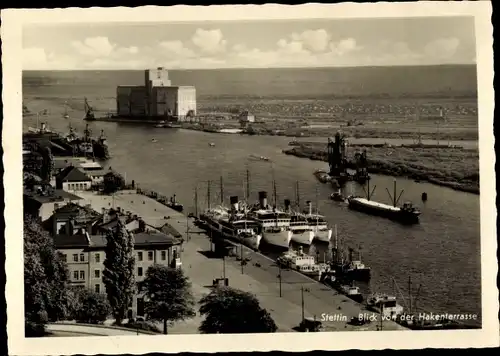 Ak Szczecin Stettin Pommern, Hakenterrasse, Hafen